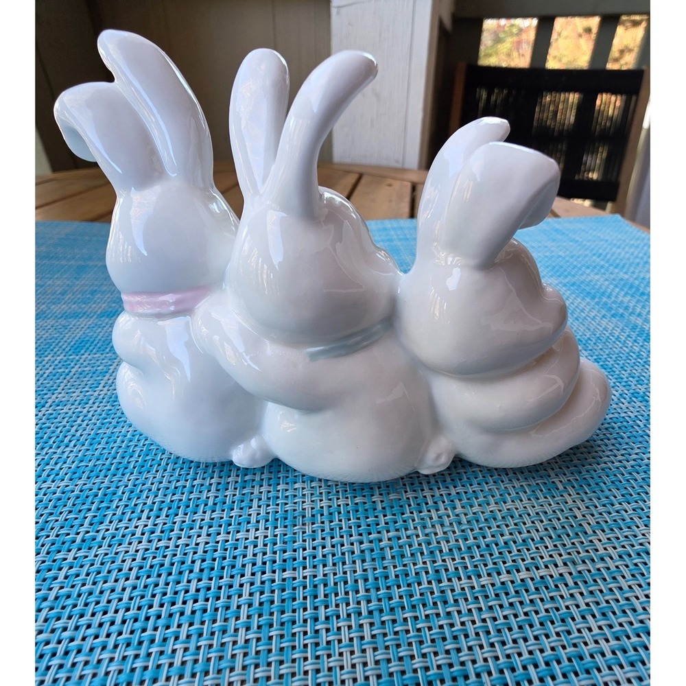 Vintage Ceramic Bunny Figurine Trio White Rabbits Decor Cute Rabbits - Picture 8 of 14